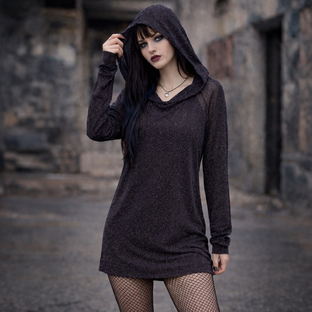 SHEIN Plus Glitter Shimmer Swim Cover Up Sheer Festival Hooded Tunic Top Sz 2XL